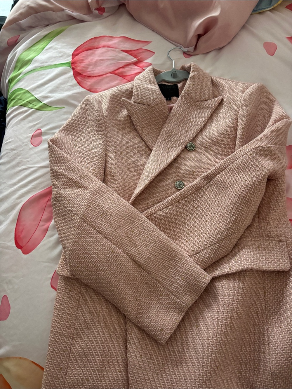 Ina Double-Breasted Textured Blazer in Light Pink. WOMENS - Picture 4 of 5
